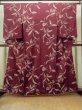 Photo1: O0712B Antique Japanese kimono  Dark Dark Red ORI woven for women / Silk. Flower   (Grade C) (1)