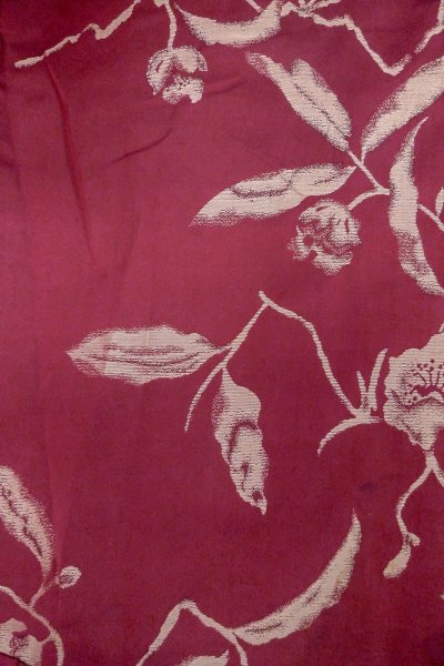 Photo3: O0712B Antique Japanese kimono  Dark Dark Red ORI woven for women / Silk. Flower   (Grade C) (3)