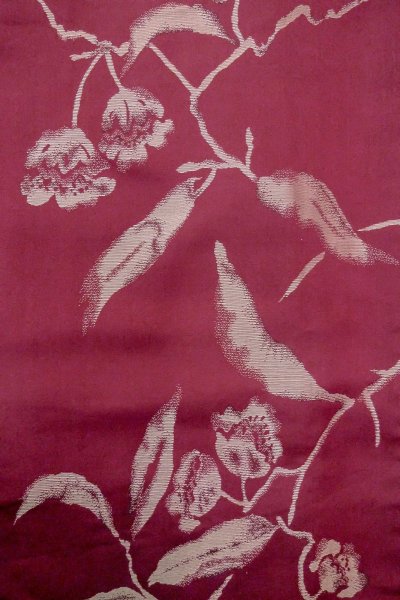 Photo4: O0712B Antique Japanese kimono  Dark Dark Red ORI woven for women / Silk. Flower   (Grade C) (4)