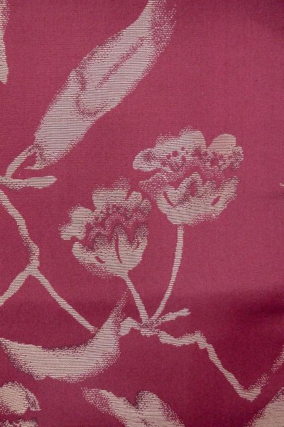 Photo5: O0712B Antique Japanese kimono  Dark Dark Red ORI woven for women / Silk. Flower   (Grade C) (5)