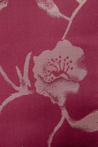 Photo7: O0712B Antique Japanese kimono  Dark Dark Red ORI woven for women / Silk. Flower   (Grade C) (7)