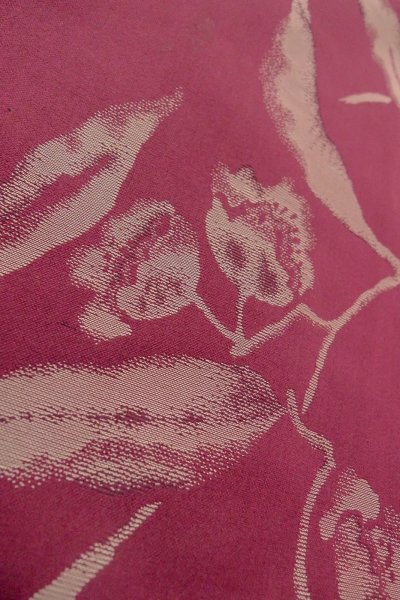 Photo8: O0712B Antique Japanese kimono  Dark Dark Red ORI woven for women / Silk. Flower   (Grade C) (8)