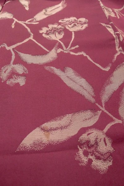 Photo10: O0712B Antique Japanese kimono  Dark Dark Red ORI woven for women / Silk. Flower   (Grade C) (10)