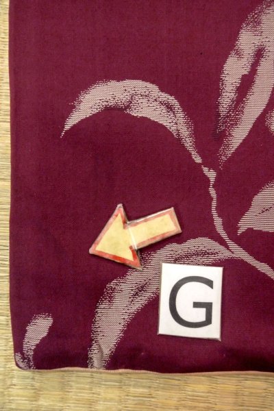 Photo20: O0712B Antique Japanese kimono  Dark Dark Red ORI woven for women / Silk. Flower   (Grade C) (20)