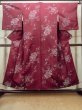 Photo1: O0712C Antique Japanese kimono   Dark Red ORI woven for women / Silk. Flower,   (Grade C) (1)