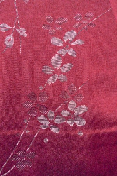 Photo6: O0712C Antique Japanese kimono   Dark Red ORI woven for women / Silk. Flower,   (Grade C) (6)