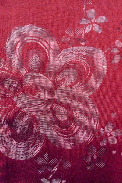 Photo7: O0712C Antique Japanese kimono   Dark Red ORI woven for women / Silk. Flower,   (Grade C) (7)