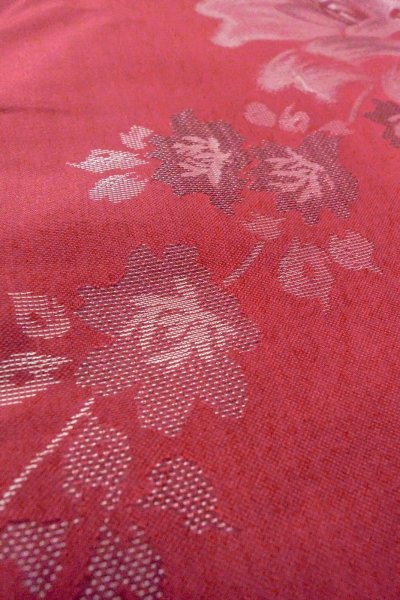 Photo10: O0712C Antique Japanese kimono   Dark Red ORI woven for women / Silk. Flower,   (Grade C) (10)