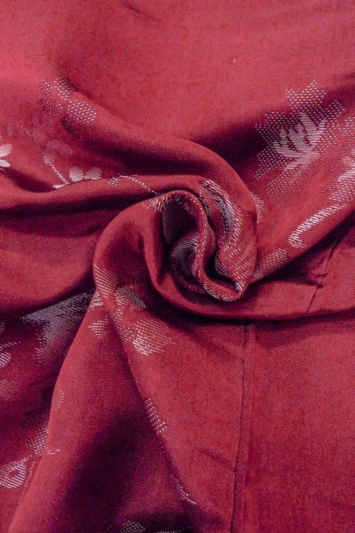 Photo12: O0712C Antique Japanese kimono   Dark Red ORI woven for women / Silk. Flower,   (Grade C) (12)