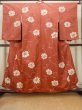 Photo1: O0712D Antique Japanese kimono   Coral ORI woven for women / Silk. Flower   (Grade B) (1)