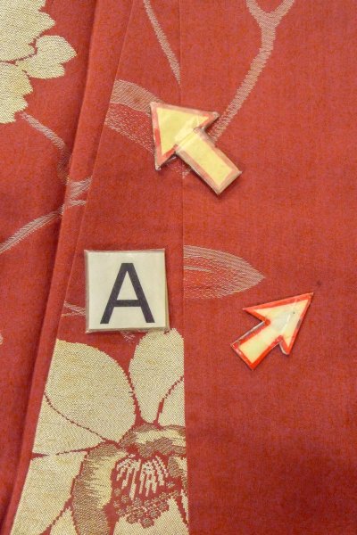 Photo14: O0712D Antique Japanese kimono   Coral ORI woven for women / Silk. Flower   (Grade B) (14)