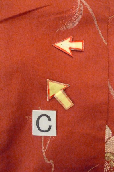 Photo16: O0712D Antique Japanese kimono   Coral ORI woven for women / Silk. Flower   (Grade B) (16)