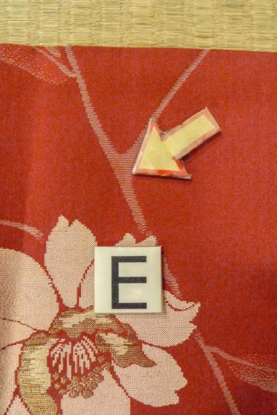 Photo18: O0712D Antique Japanese kimono   Coral ORI woven for women / Silk. Flower   (Grade B) (18)