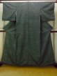 Photo1: O0718A Vintage Japanese kimono  Dark Green TSUMUGI pongee for women / Silk. Curved lines,   (Grade B) (1)