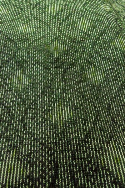 Photo6: O0718A Vintage Japanese kimono  Dark Green TSUMUGI pongee for women / Silk. Curved lines,   (Grade B) (6)