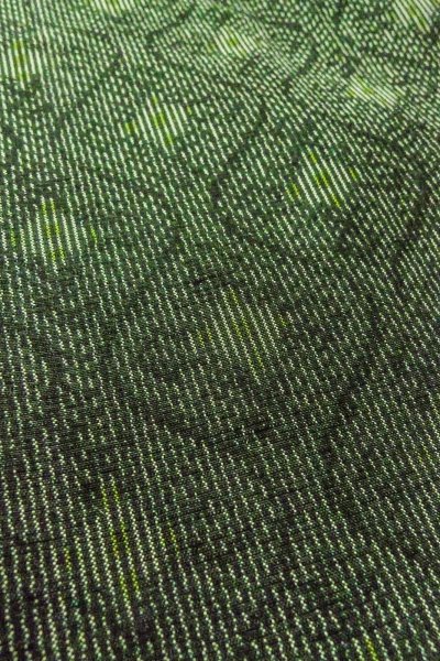 Photo7: O0718A Vintage Japanese kimono  Dark Green TSUMUGI pongee for women / Silk. Curved lines,   (Grade B) (7)