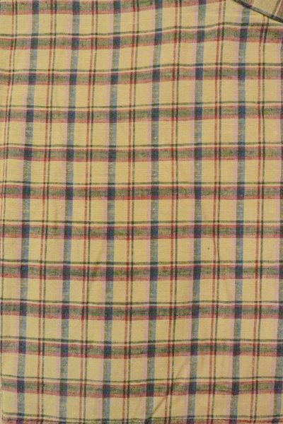 Photo3: O0718B Vintage Japanese kimono   Beige TSUMUGI pongee for women / Silk. Plaid Checks   (Grade D) (3)