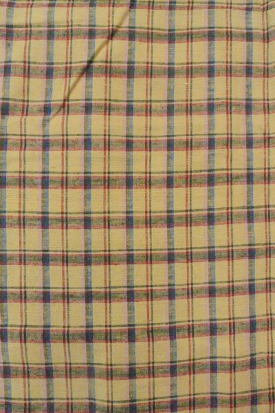 Photo4: O0718B Vintage Japanese kimono   Beige TSUMUGI pongee for women / Silk. Plaid Checks   (Grade D) (4)