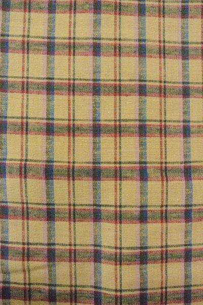 Photo5: O0718B Vintage Japanese kimono   Beige TSUMUGI pongee for women / Silk. Plaid Checks   (Grade D) (5)