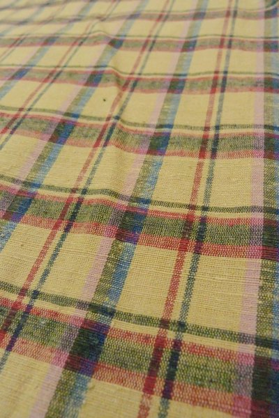Photo8: O0718B Vintage Japanese kimono   Beige TSUMUGI pongee for women / Silk. Plaid Checks   (Grade D) (8)
