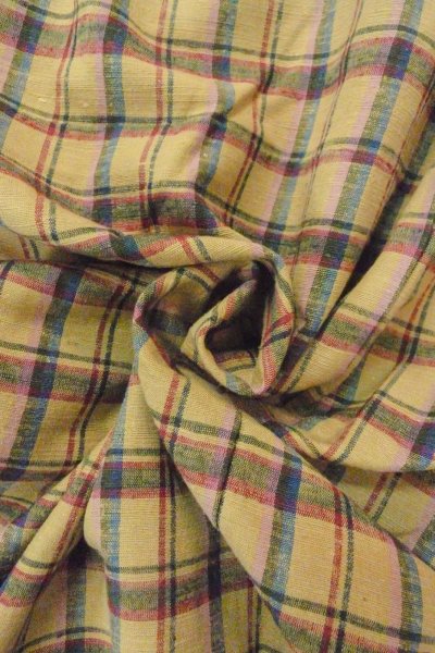 Photo11: O0718B Vintage Japanese kimono   Beige TSUMUGI pongee for women / Silk. Plaid Checks   (Grade D) (11)