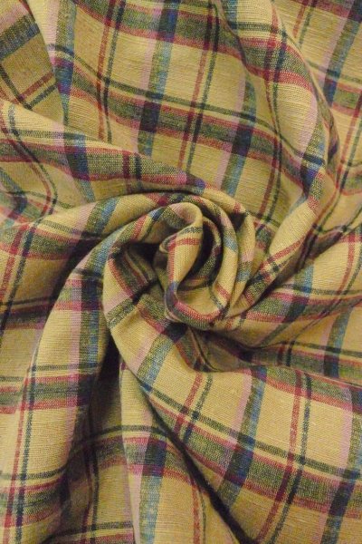 Photo12: O0718B Vintage Japanese kimono   Beige TSUMUGI pongee for women / Silk. Plaid Checks   (Grade D) (12)