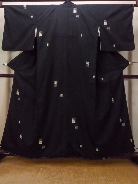 Photo1: Mint O0718C Vintage Japanese kimono   Black ORI woven for women / Silk. Square piece of fancy paper ,   (Grade A) (1)