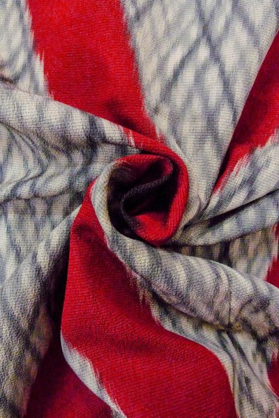 Photo12: O0718D Vintage Japanese kimono   Gray ORI woven for women / Silk. Geometrical pattern,   (Grade D) (12)