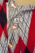 Photo14: O0718D Vintage Japanese kimono   Gray ORI woven for women / Silk. Geometrical pattern,   (Grade D) (14)
