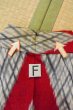 Photo19: O0718D Vintage Japanese kimono   Gray ORI woven for women / Silk. Geometrical pattern,   (Grade D) (19)