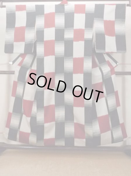 Photo1: O0718E Vintage Japanese kimono   Multi Color ORI woven for women / Silk. Plaid Checks   (Grade C) (1)