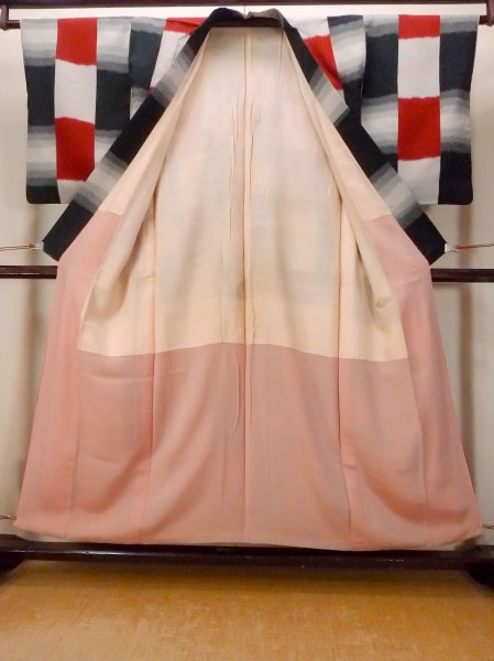 Photo2: O0718E Vintage Japanese kimono   Multi Color ORI woven for women / Silk. Plaid Checks   (Grade C) (2)