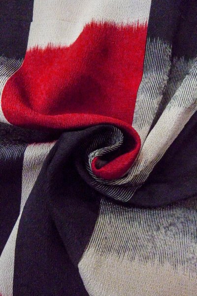 Photo11: O0718E Vintage Japanese kimono   Multi Color ORI woven for women / Silk. Plaid Checks   (Grade C) (11)