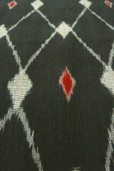 Photo9: O0718F Vintage Japanese kimono   Black ORI woven for women / Silk. Lozenges   (Grade B) (9)