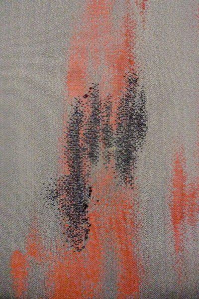 Photo5: O0718G Vintage Japanese kimono   Gray ORI woven for women / Silk. Gradation,   (Grade C) (5)