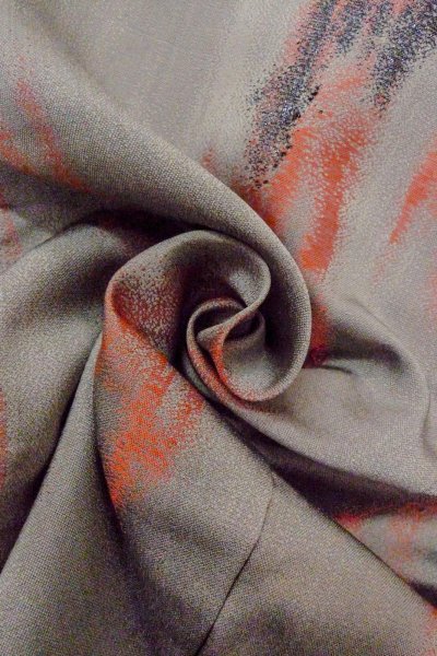 Photo12: O0718G Vintage Japanese kimono   Gray ORI woven for women / Silk. Gradation,   (Grade C) (12)