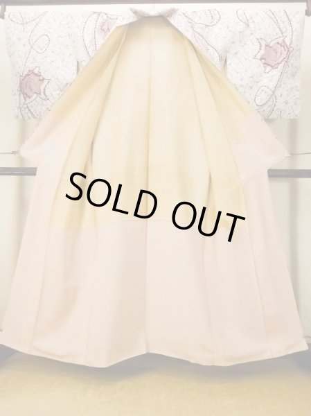 Photo2: O0718I Vintage Japanese kimono   White ORI woven for women / Silk. Rose,   (Grade C) (2)