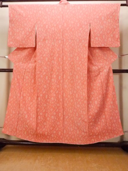 Photo1: O0718J Vintage Japanese kimono  Light Coral ORI woven for women / Silk. Flower,   (Grade B) (1)