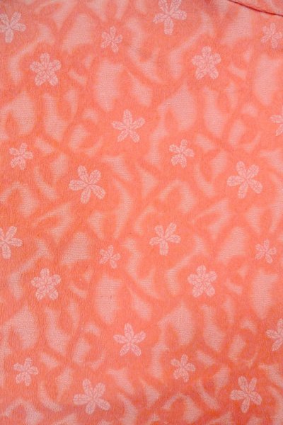 Photo3: O0718J Vintage Japanese kimono  Light Coral ORI woven for women / Silk. Flower,   (Grade B) (3)