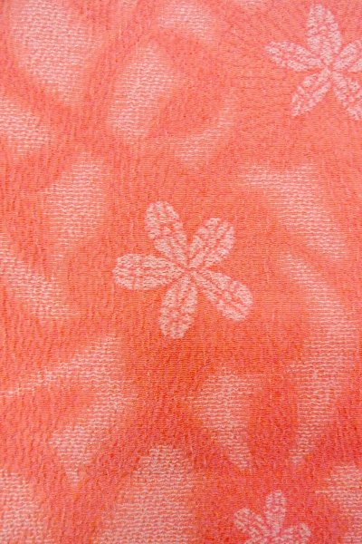 Photo6: O0718J Vintage Japanese kimono  Light Coral ORI woven for women / Silk. Flower,   (Grade B) (6)