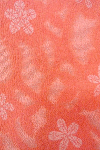 Photo7: O0718J Vintage Japanese kimono  Light Coral ORI woven for women / Silk. Flower,   (Grade B) (7)