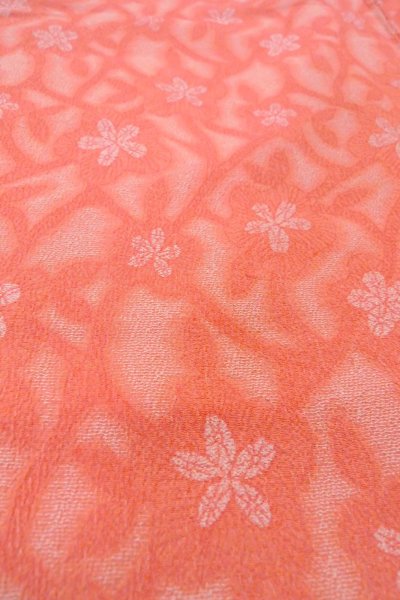 Photo9: O0718J Vintage Japanese kimono  Light Coral ORI woven for women / Silk. Flower,   (Grade B) (9)