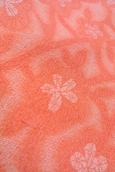 Photo10: O0718J Vintage Japanese kimono  Light Coral ORI woven for women / Silk. Flower,   (Grade B) (10)