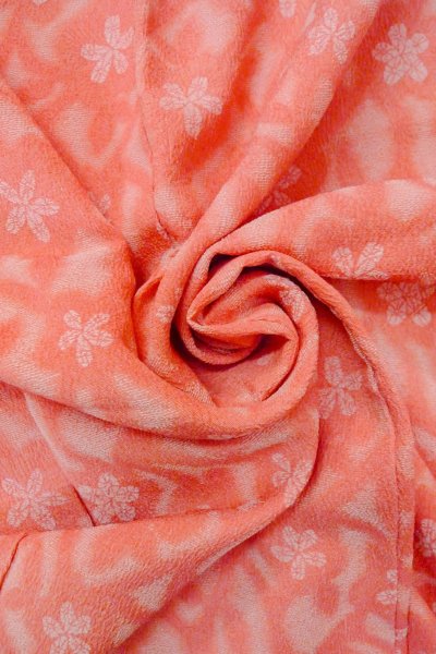 Photo11: O0718J Vintage Japanese kimono  Light Coral ORI woven for women / Silk. Flower,   (Grade B) (11)