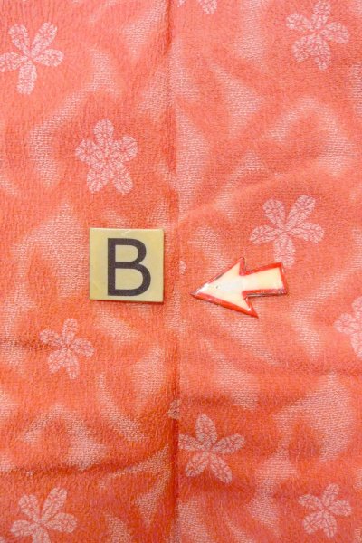 Photo15: O0718J Vintage Japanese kimono  Light Coral ORI woven for women / Silk. Flower,   (Grade B) (15)