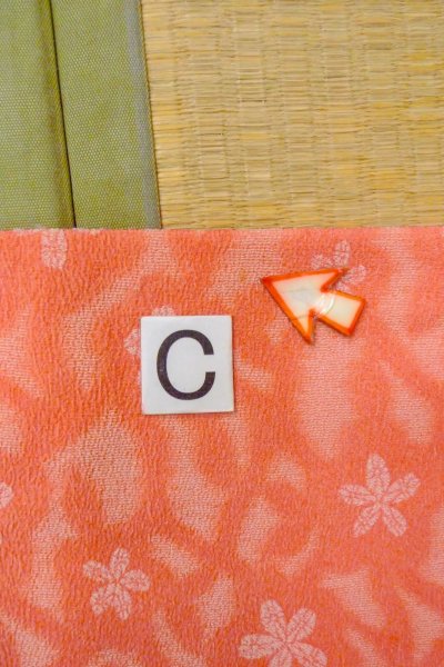 Photo16: O0718J Vintage Japanese kimono  Light Coral ORI woven for women / Silk. Flower,   (Grade B) (16)