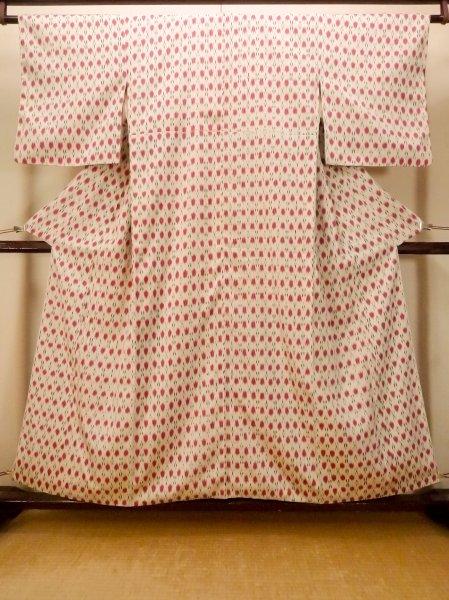 Photo1: O0718L Vintage Japanese kimono   White ORI woven for women / Silk. Geometrical pattern,   (Grade B) (1)