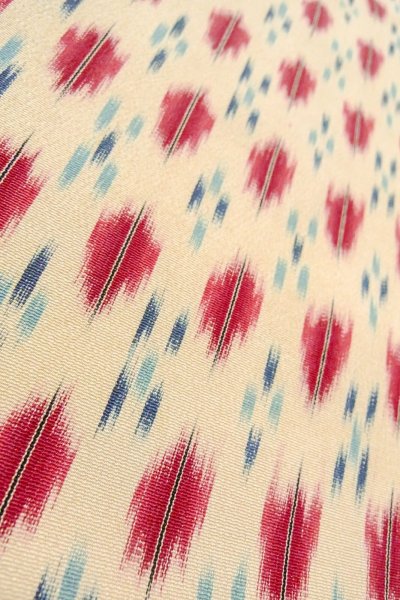 Photo9: O0718L Vintage Japanese kimono   White ORI woven for women / Silk. Geometrical pattern,   (Grade B) (9)