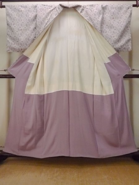 Photo2: O0718M Vintage Japanese kimono   Ivory ORI woven for women / Silk. Flower,   (Grade C) (2)