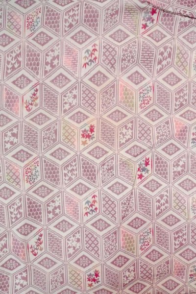 Photo3: O0718M Vintage Japanese kimono   Ivory ORI woven for women / Silk. Flower,   (Grade C) (3)